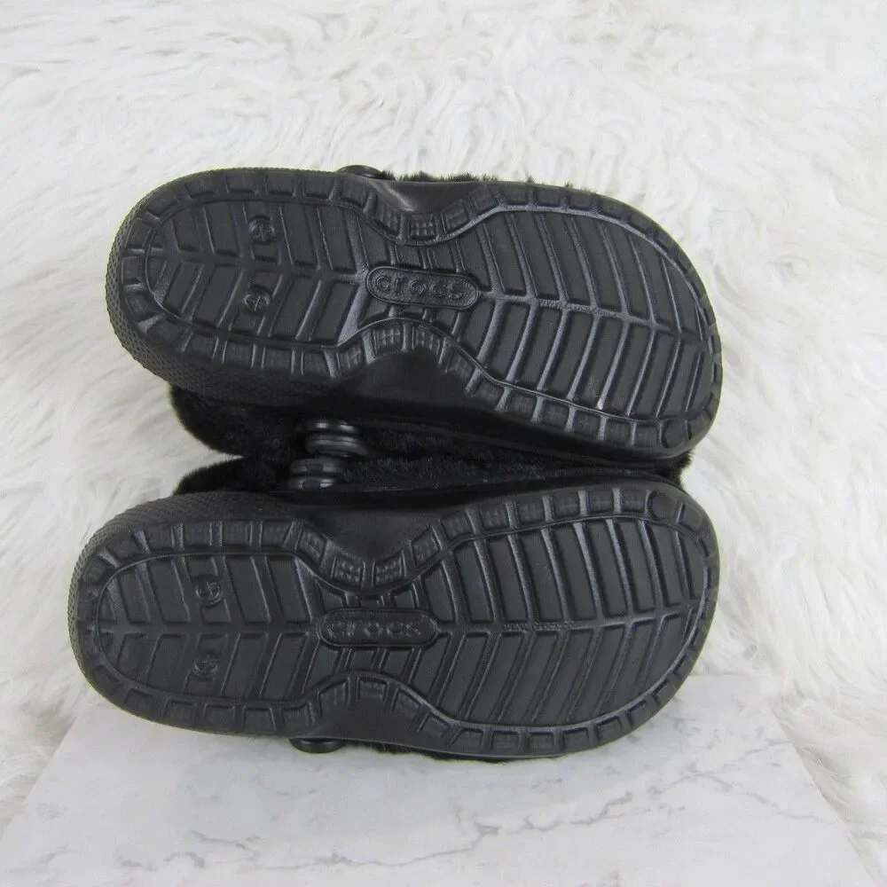 Crocs Classic Fur Sure Clogs Shoes Black Women's Size 6